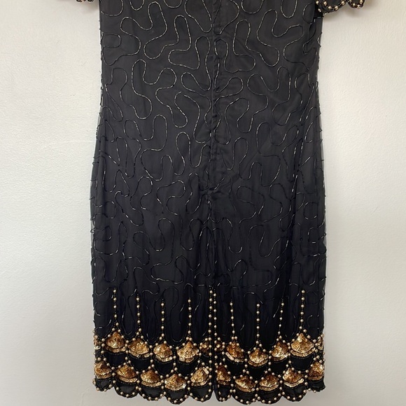 Laurence Kazar | Vintage VTG 100% Silk Fully Beaded Art Deco 80's Cocktail Dress - Picture 8 of 9